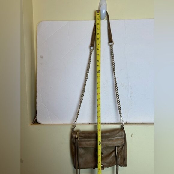 Rebecca Minkoff Mini MAC Leather Crossbody Bag Shoulder Chain Strap Tan Zip Tote - Picture 15 of 16